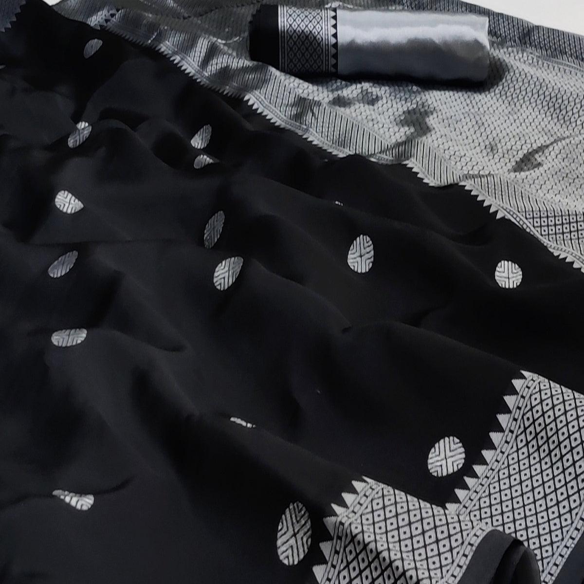 Black Festive Wear Zari Woven Soft Silk Saree - Peachmode