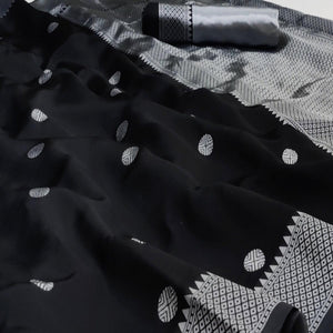 Black Festive Wear Zari Woven Soft Silk Saree - Peachmode