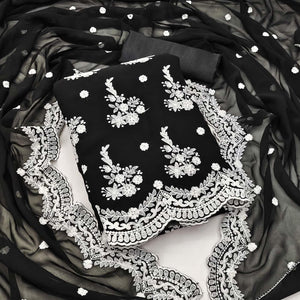 Black Floral Embroidered Georgette Dress Material - Peachmode