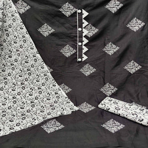 Black Floral Embroidered Pure Cotton Dress Material - Peachmode