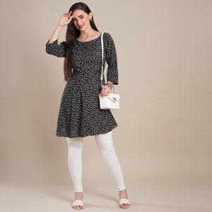 Black Floral Printed Rayon Top - Peachmode