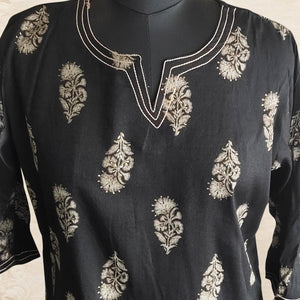 Black Floral Printed Rayon Top - Peachmode