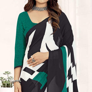Black-Morpich Geometric Printed Georgette Saree - Peachmode
