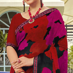 Black - Multicolored Partywear Printed Georgette Saree - Peachmode