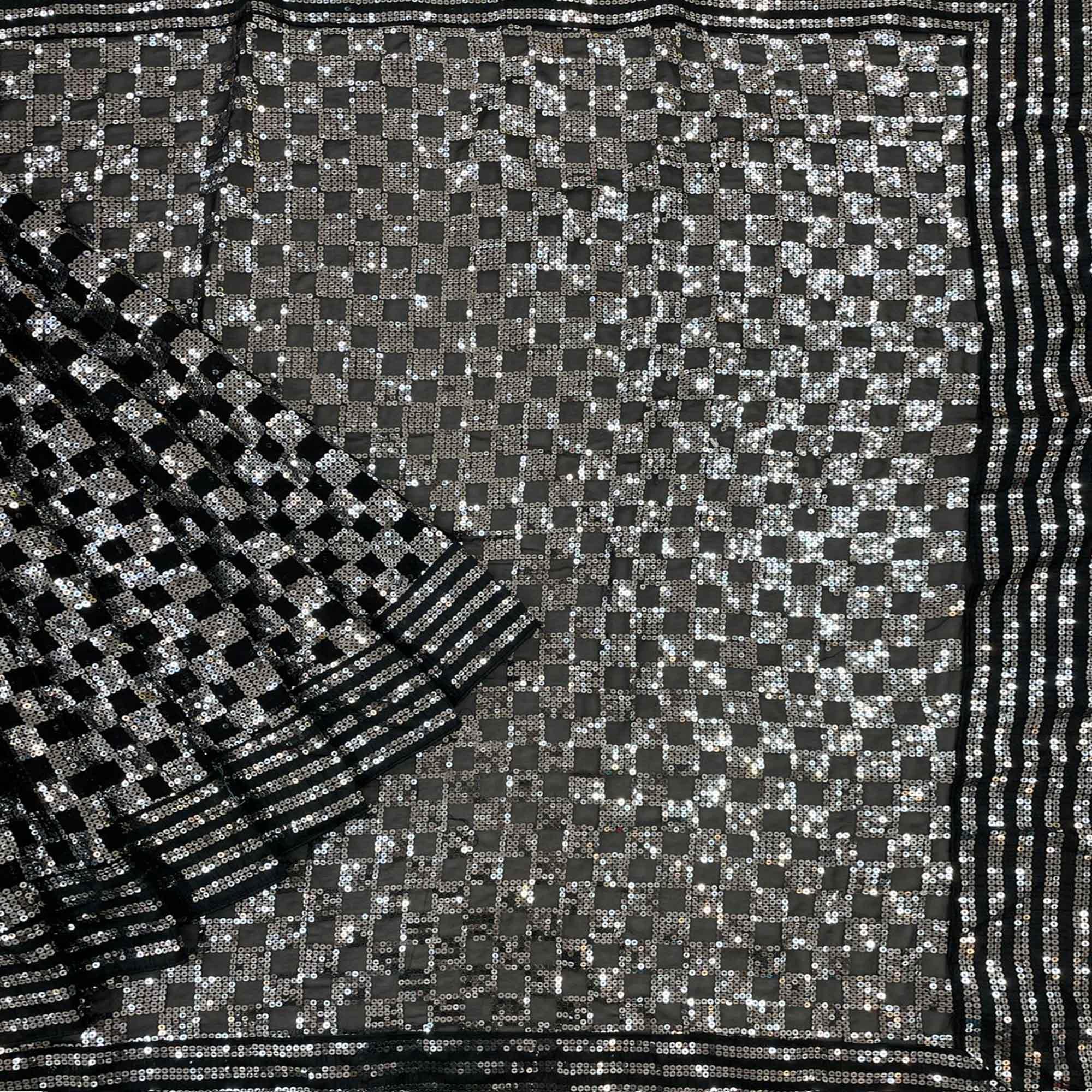 Black Party Wear Embellished Georgette Saree - Peachmode