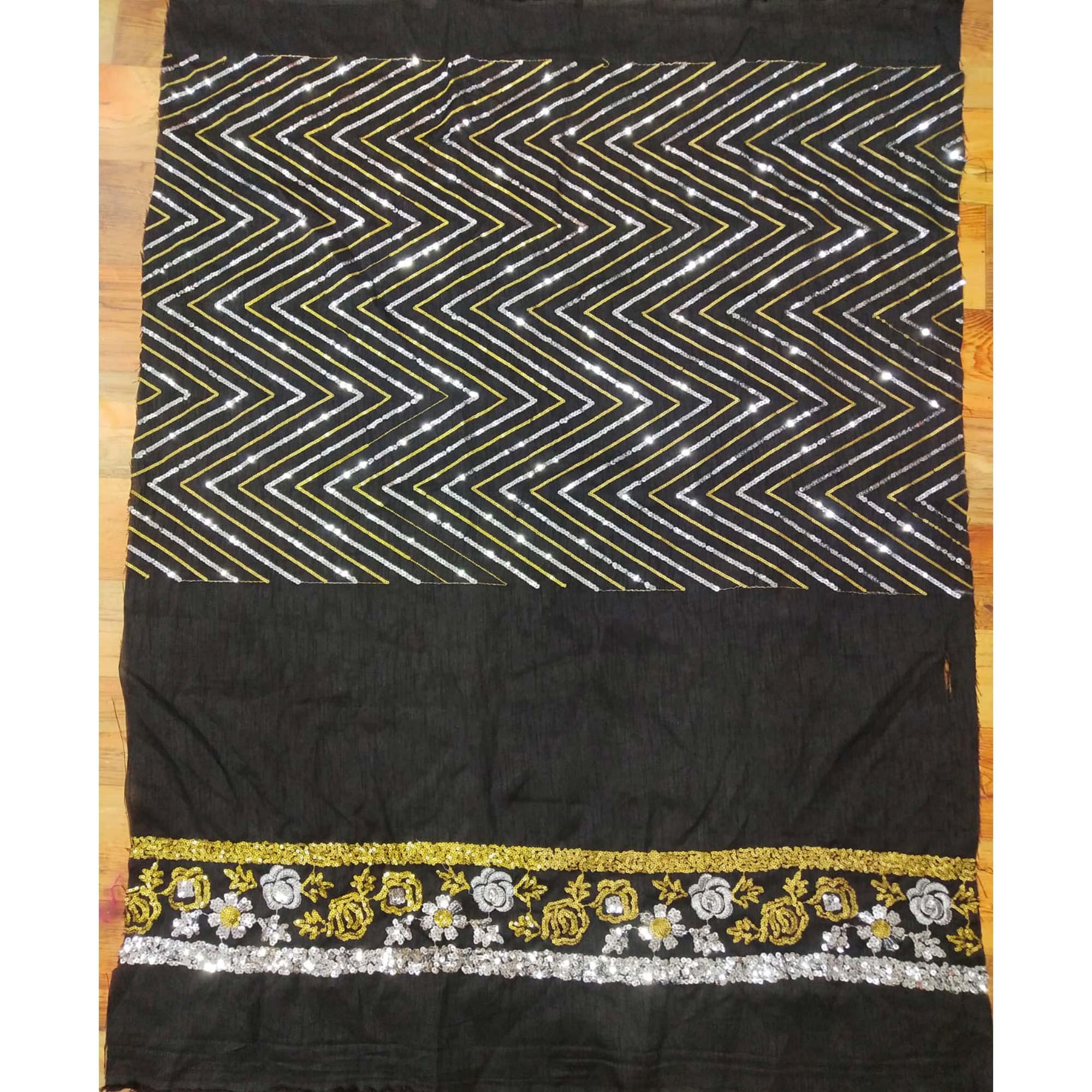 Black Party Wear Embellished Georgette Saree - Peachmode