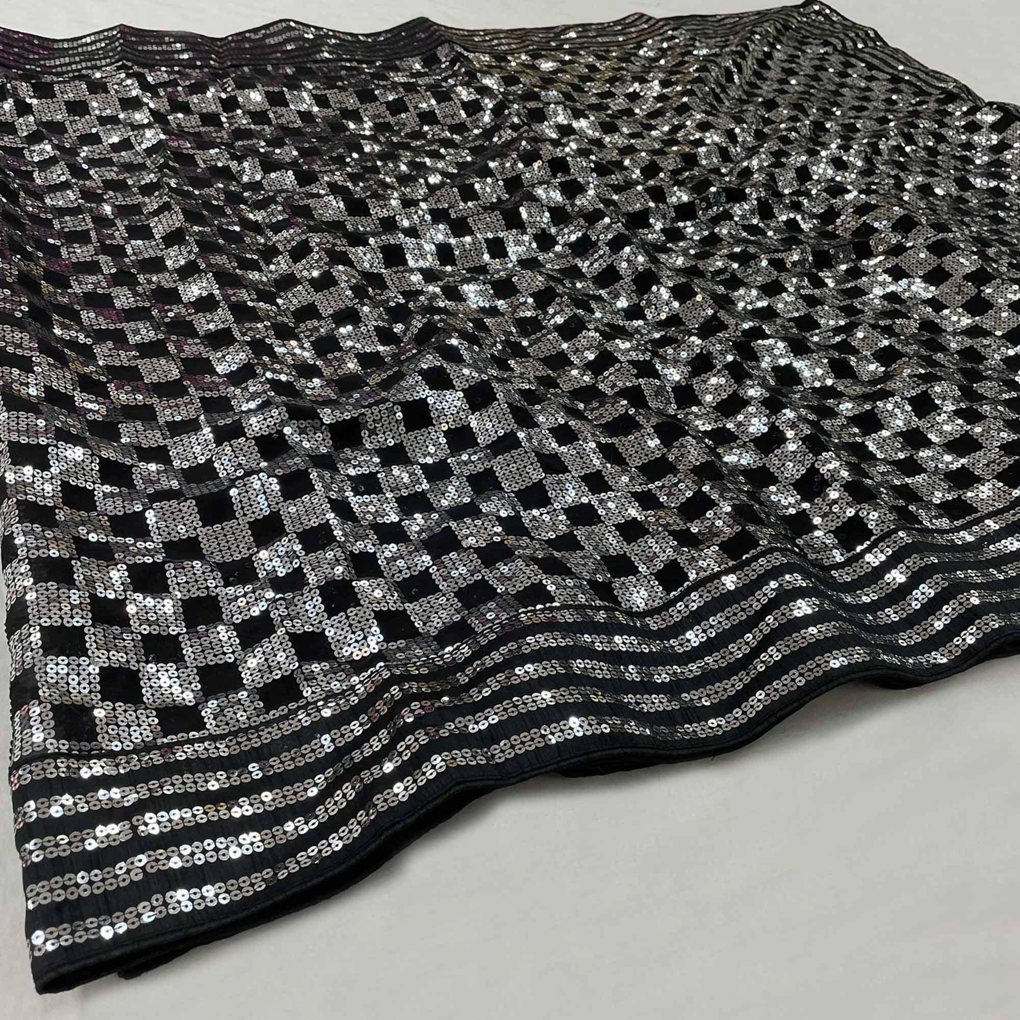 Black Party Wear Embellished Georgette Saree - Peachmode