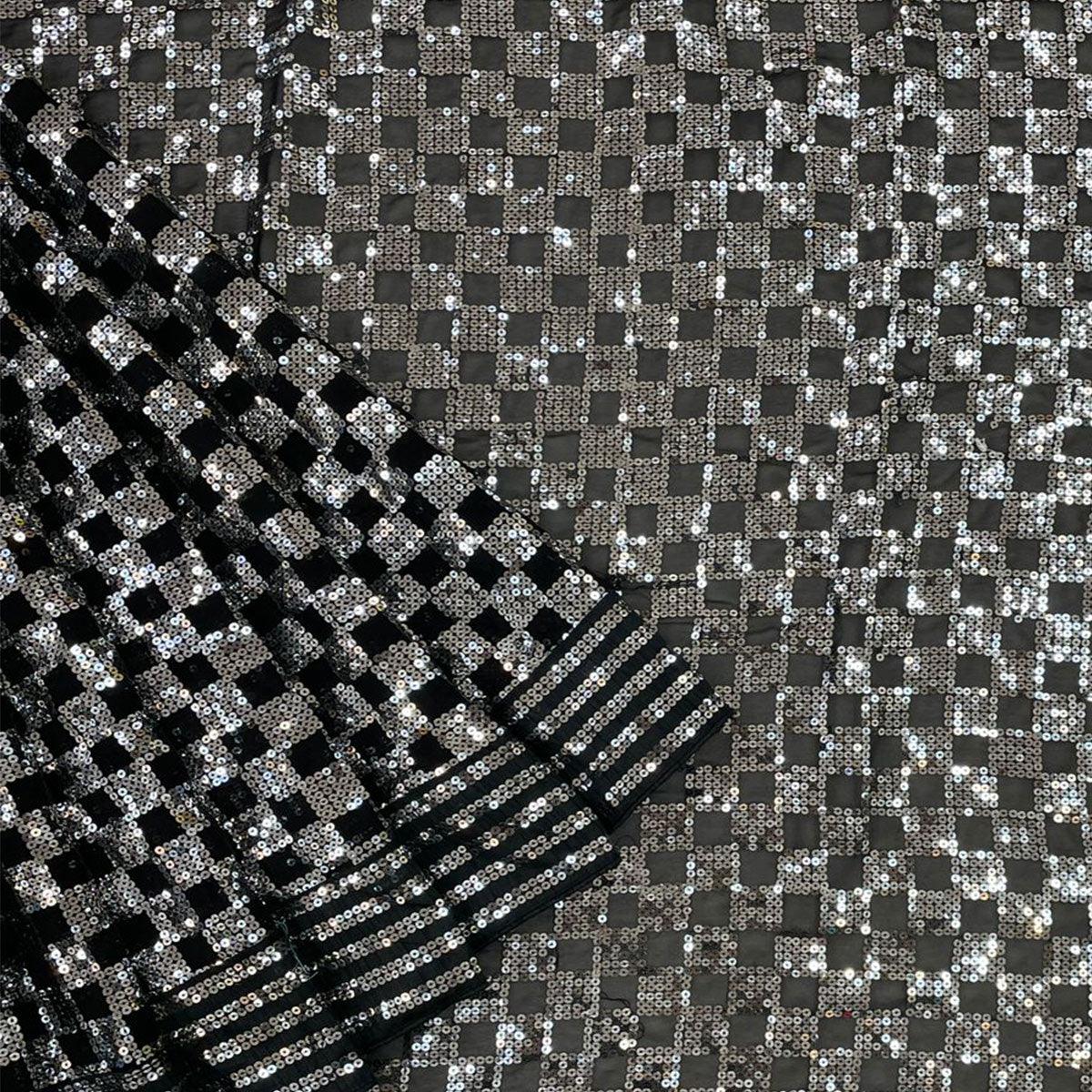 Black Party Wear Embellished Georgette Saree - Peachmode