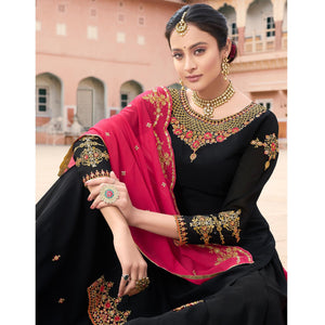 Black Party Wear Embroidery Soft Georgette Palazzo Suit - Peachmode