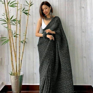 Black Partywear Bandhani Printed Georgette Saree - Peachmode