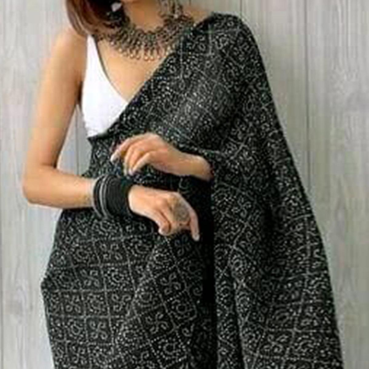 Black Partywear Bandhani Printed Georgette Saree - Peachmode