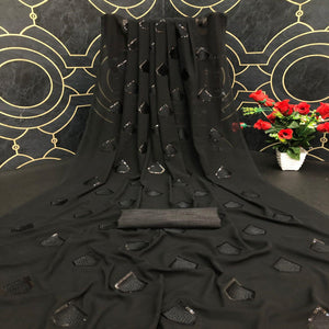 Black Partywear Diamond Sequence Georgette Saree - Peachmode