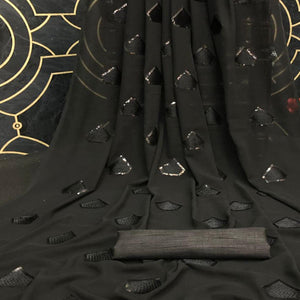 Black Partywear Diamond Sequence Georgette Saree - Peachmode