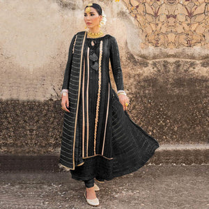 Black Partywear Embellished & Embroidered Georgette Anarkali Suit - Peachmode