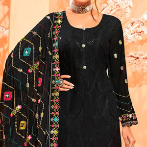 Black Partywear Embellished With Embroidered Georgette Palazzo Suit - Peachmode