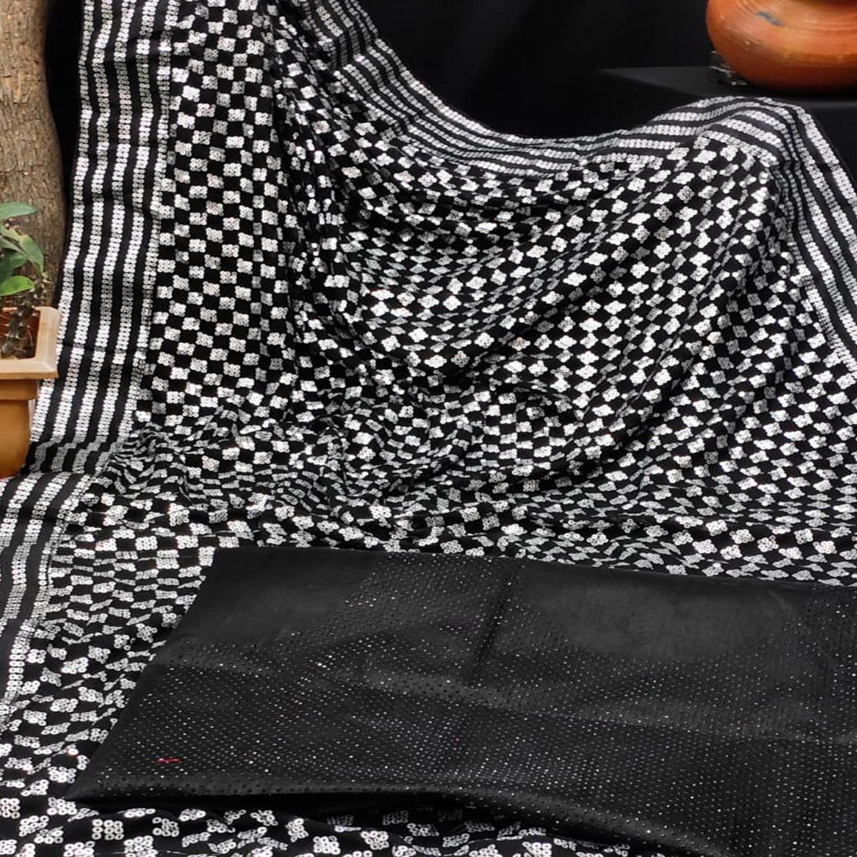 Black Partywear Embellished With Sequins Georgette Saree - Peachmode