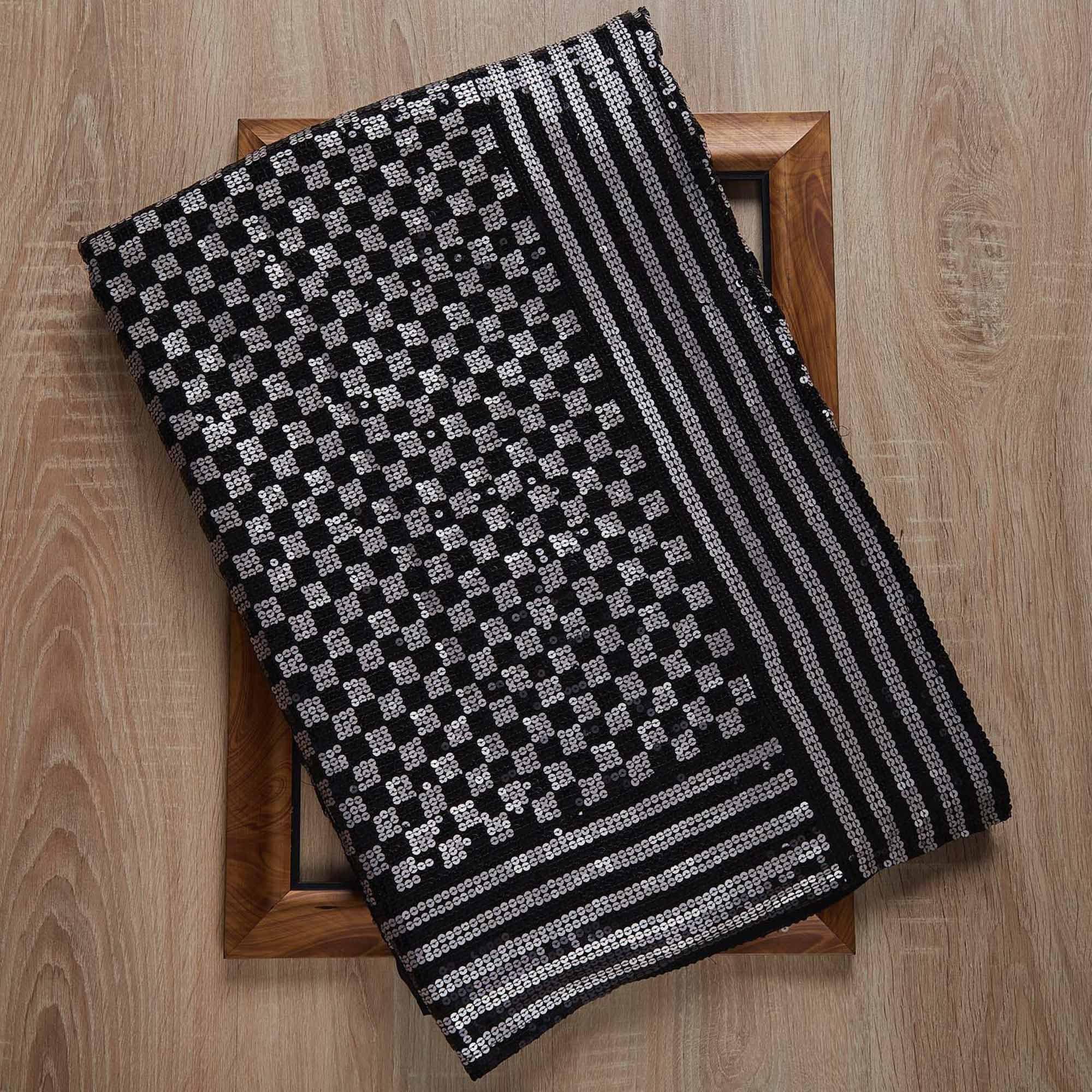 Black Partywear Embellished With Sequins Georgette Saree - Peachmode