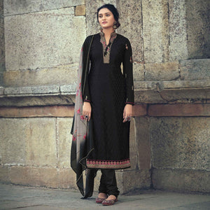 Black Partywear Embroidered & Embellished Faux Georgette Salwar Suit - Peachmode