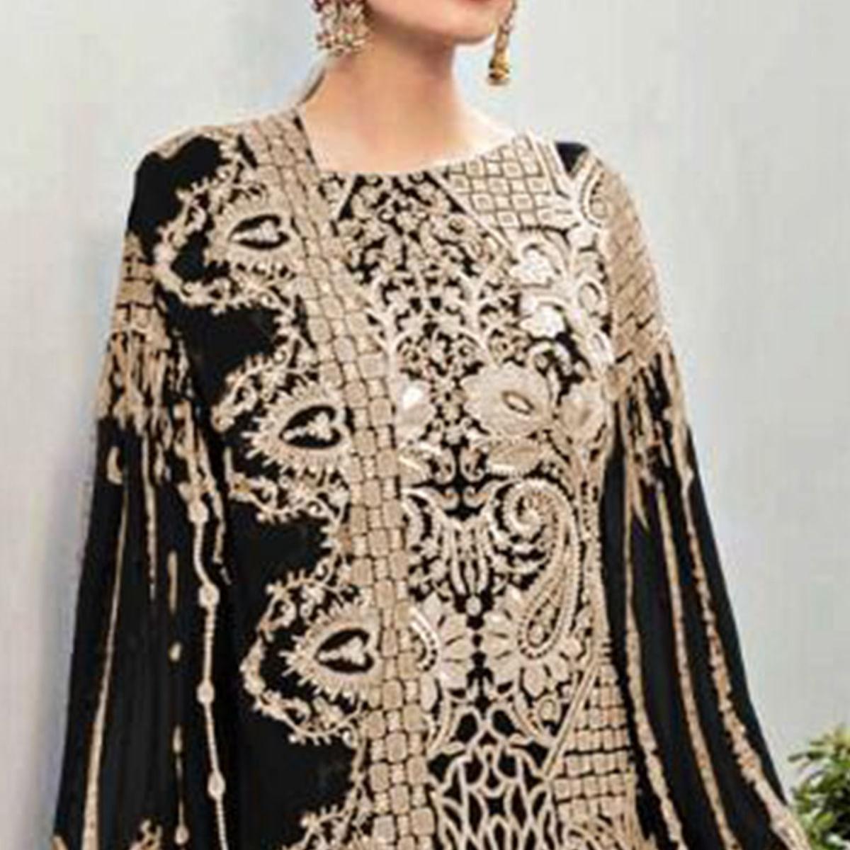 Black Partywear Embroidered Georgette Pakistani Suit - Peachmode