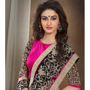 Black Partywear Embroidered Georgette Saree - Peachmode