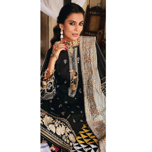 Black Partywear Embroidered Pure Jam Cotton Pakistani Suit - Peachmode
