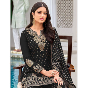 Black Partywear Embroidery With Sequence Heavy Faux Georgette Salwar Suit - Peachmode