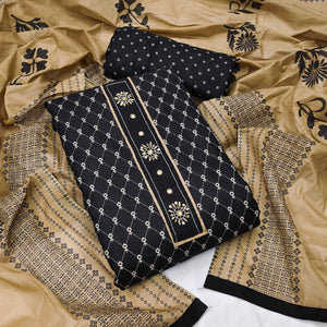 Black Printed Cotton Dress Material - Peachmode