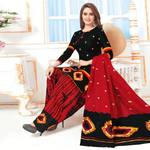 Black Printed Crepe Patiala Dress Material - Peachmode