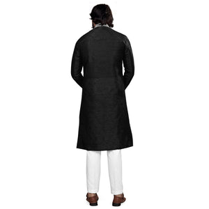 Black Printed Jacquard Men's Kurta Pyjama Set - Peachmode