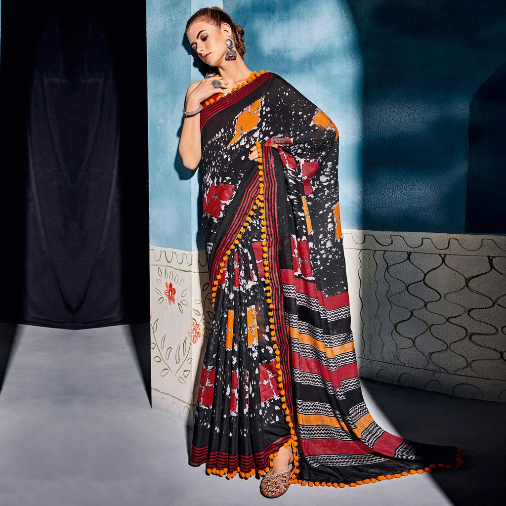 Black Printed Cotton Saree main image 0
