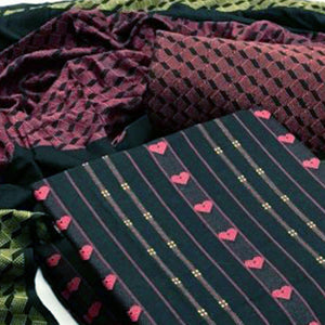 Black Printed Pure Cotton Dress Material - Peachmode