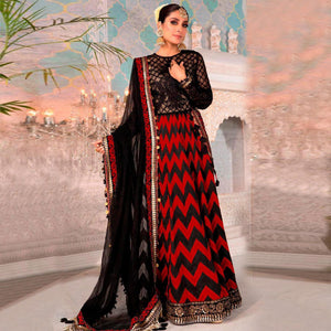 Black - Red Partywear Digital Printed Heavy Georgette Pakistani Style Suit - Peachmode