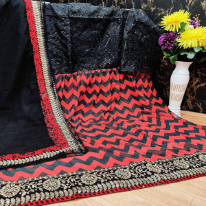 Black - Red Partywear Digital Printed Heavy Georgette Pakistani Style Suit - Peachmode