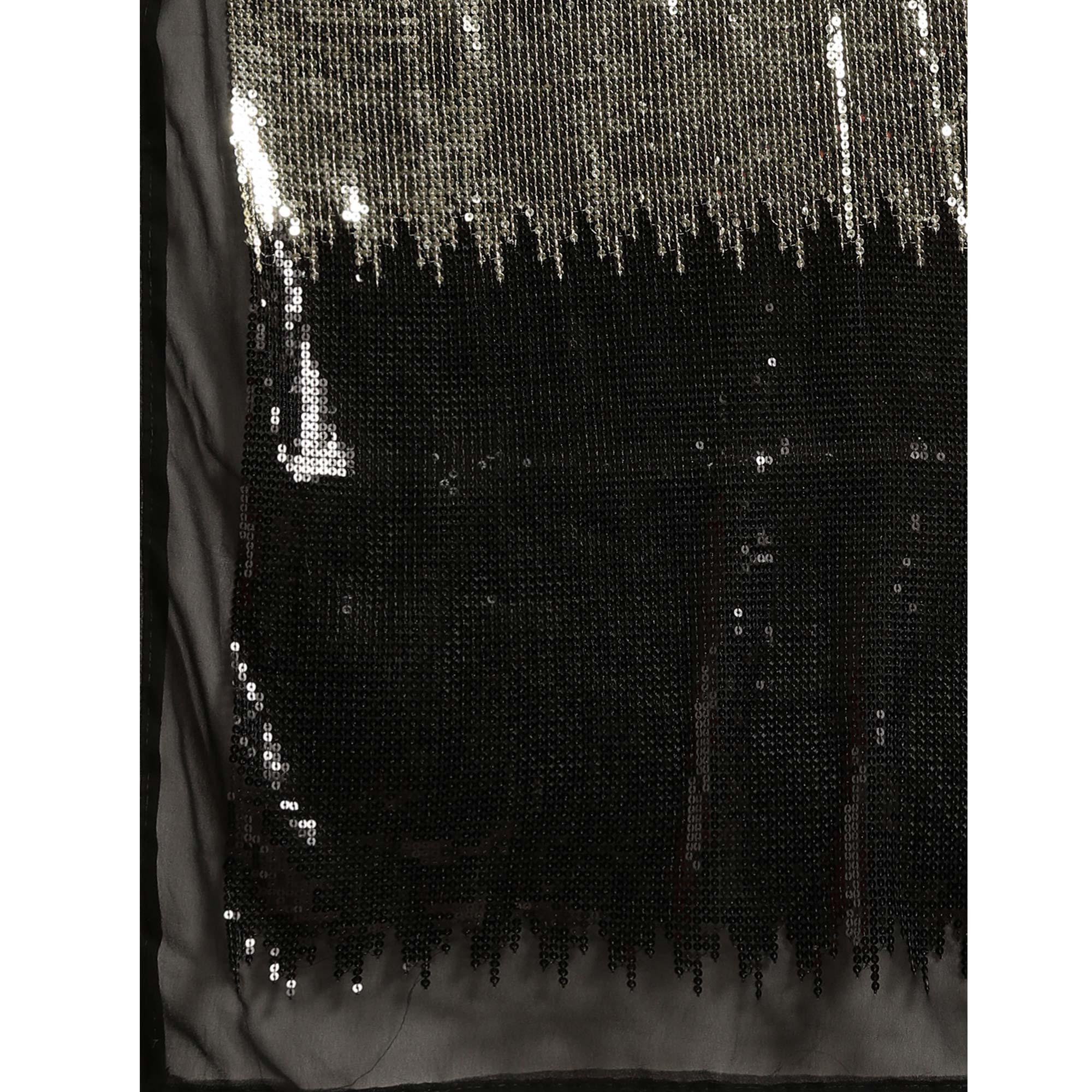 Black Sequence Embroidered Georgette Saree - Peachmode