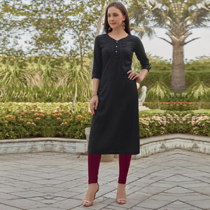 Black Sequence Embroidered Rayon Kurti - Peachmode