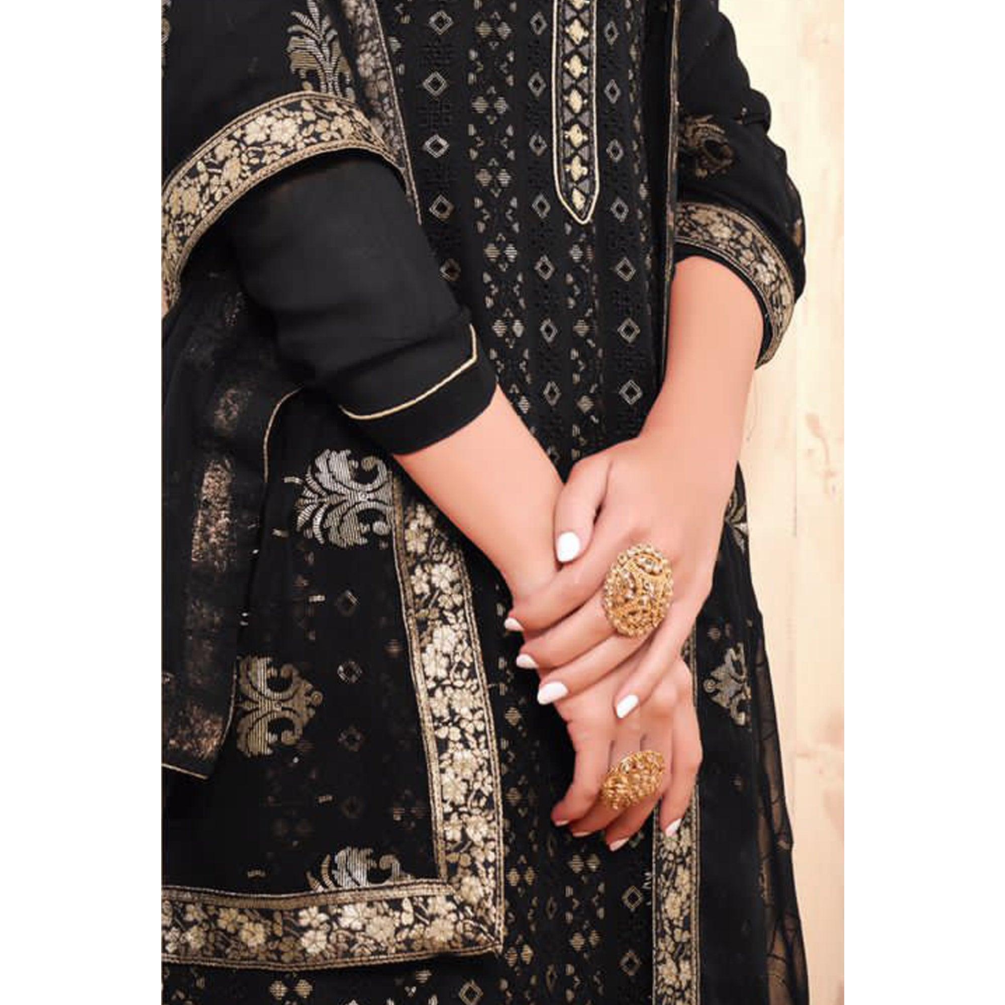 Black Sequence Georgette Partywear Suit - Peachmode