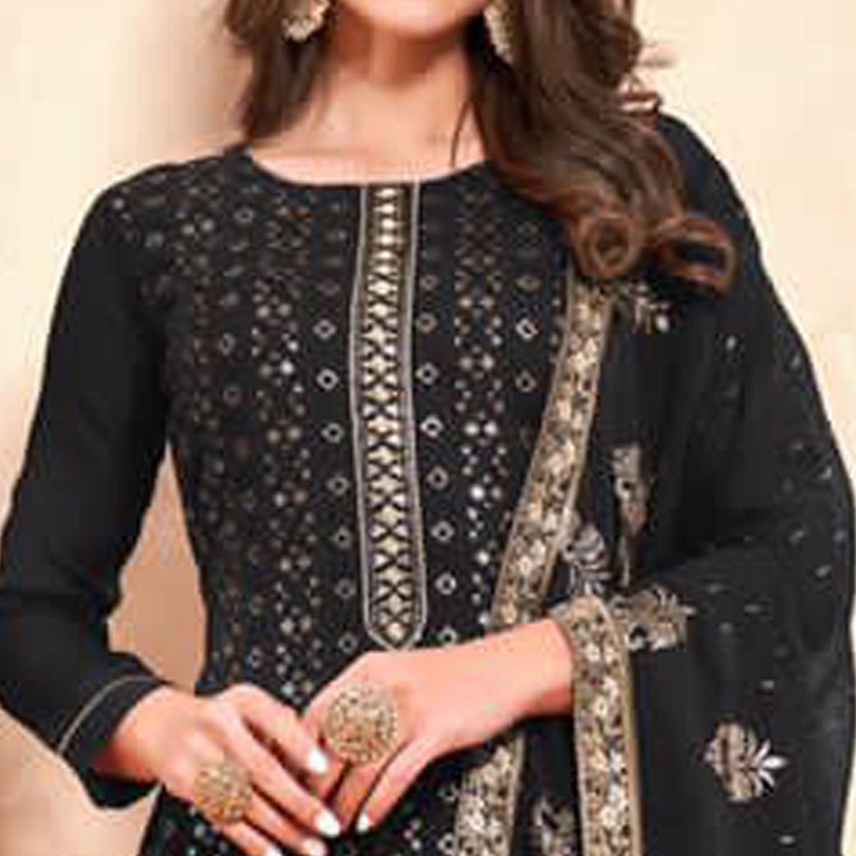 Black Sequence Georgette Partywear Suit - Peachmode