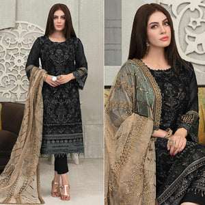 Black Sequence With Floral Embroidered Georgette Pakistani Suit - Peachmode