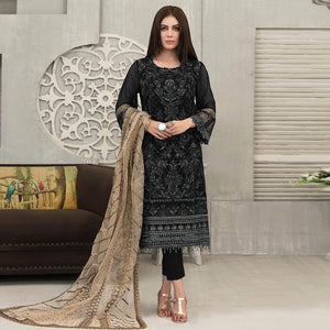 Black Sequence With Floral Embroidered Georgette Pakistani Suit - Peachmode