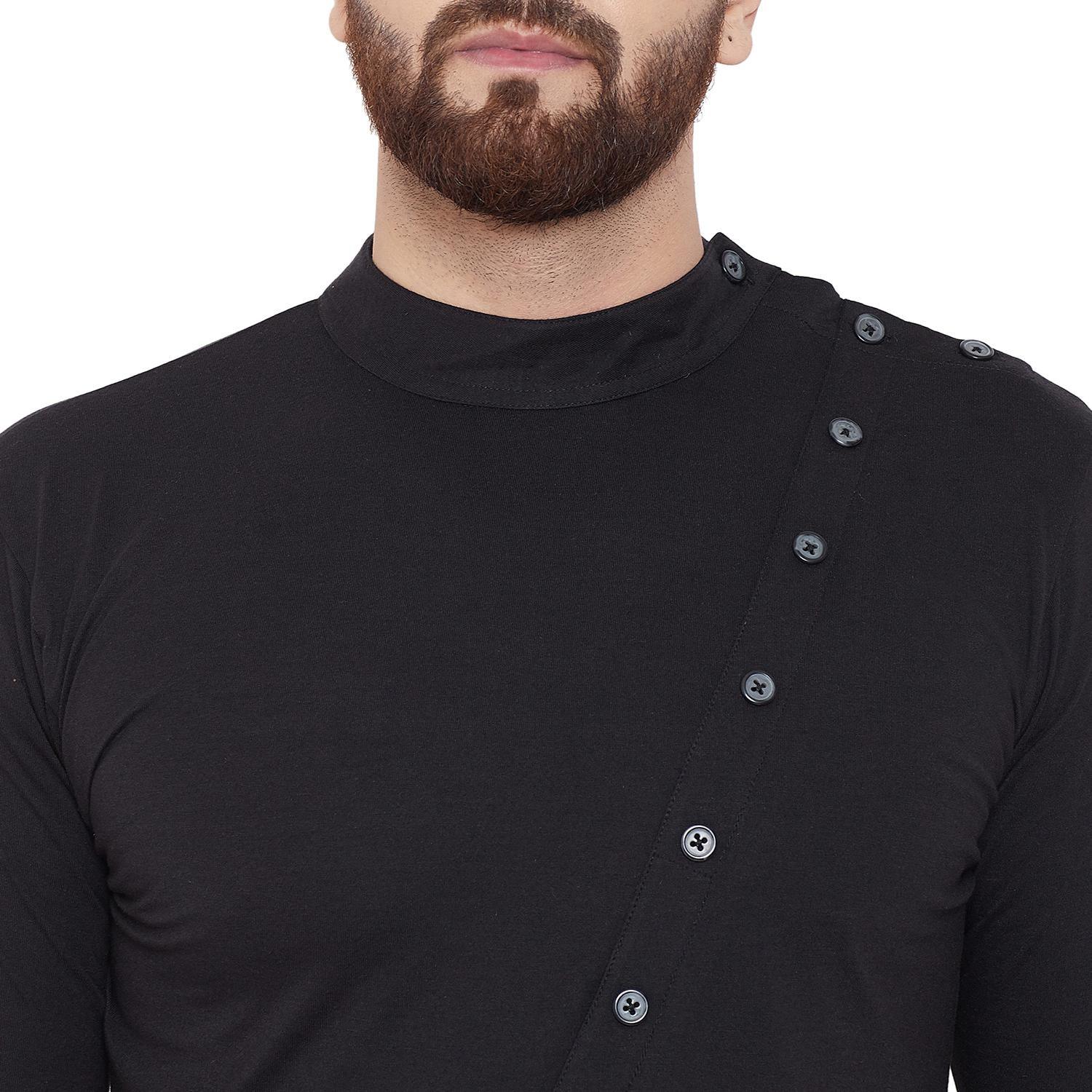 Black Solid Poly Cotton Cotton Kurta - Peachmode