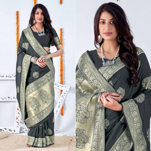 Black Woven Banarasi Silk Saree - Peachmode
