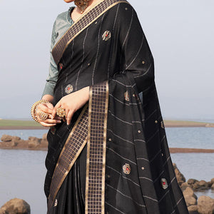 Black Woven Chiffon Saree - Peachmode