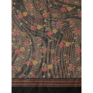 Blissful Black Colored Casual Wear Floral Printed Cotton Silk Saree - Peachmode