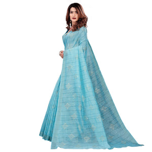 Blissful Blue Colored Casual Wear Printed Cotton Saree - Peachmode