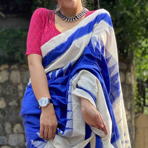 Blissful Blue Colored Casual Wear Printed Silk Saree - Peachmode