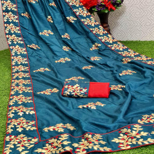 Blissful Blue Coloured Casual Wear Printed Dola Silk Saree - Peachmode