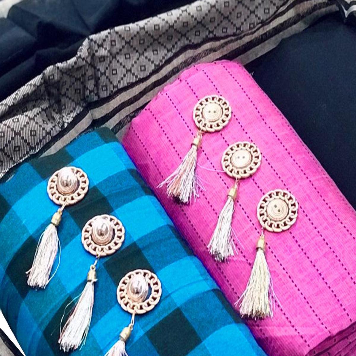 Blissful Blue - Pink Colored Casual Dual Top Cotton Dress Material - Peachmode