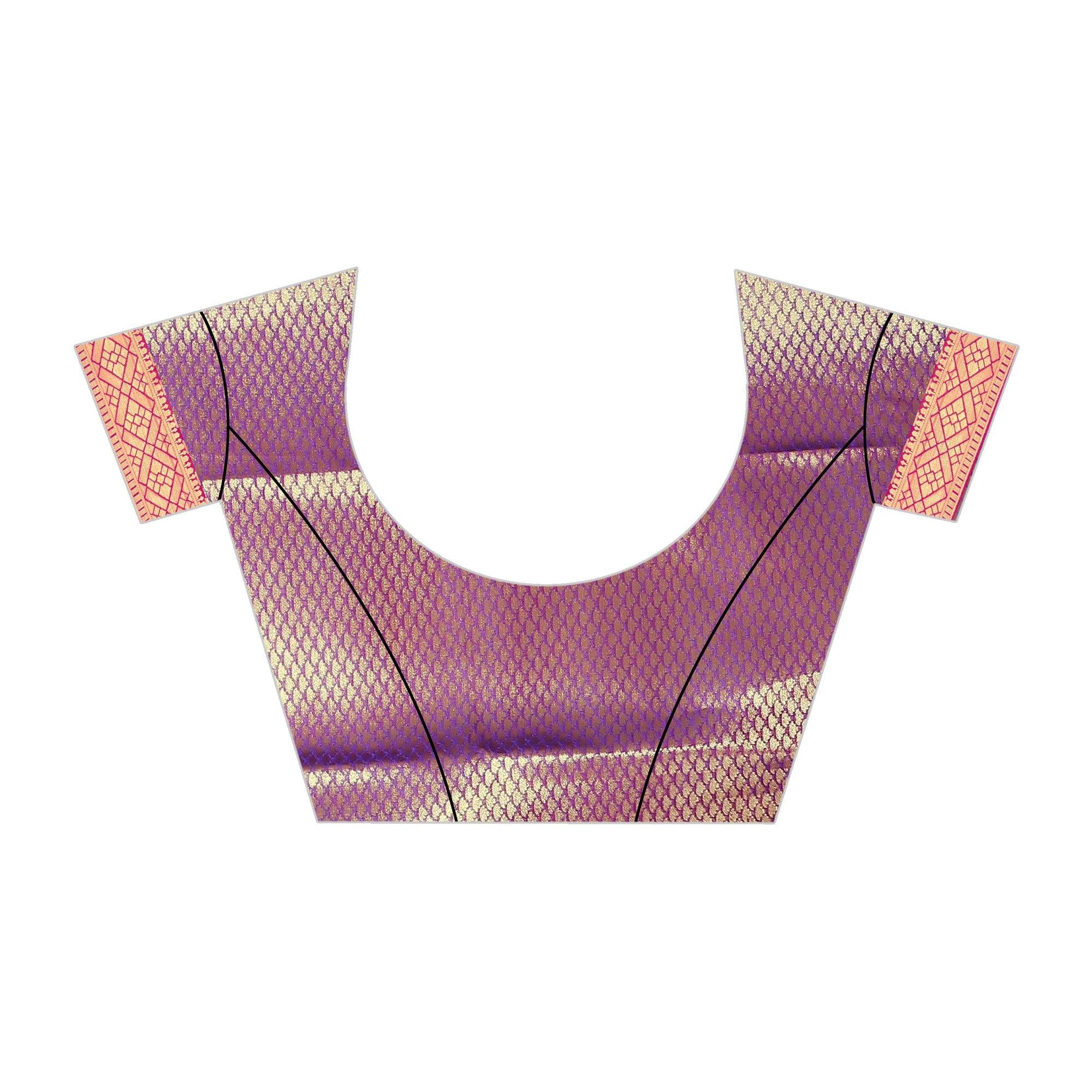 Blissful Dark Pink Colored Festive Wear Woven Kanjivaram Silk Saree - Peachmode