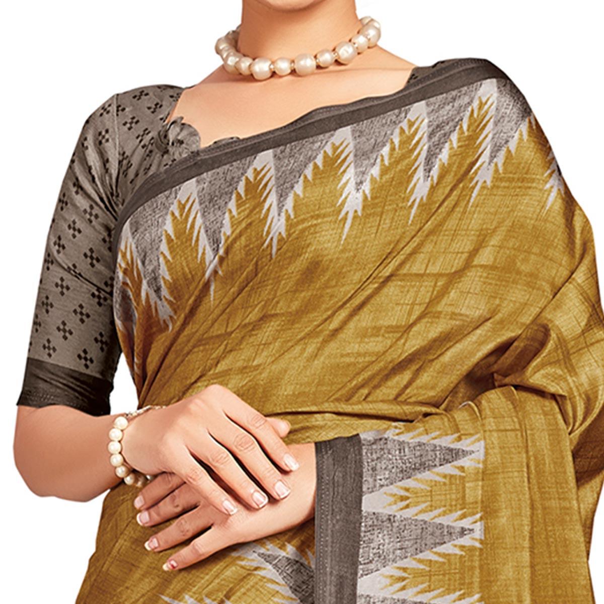 Blissful Green Colored Casual Printed Tussar Silk Saree - Peachmode