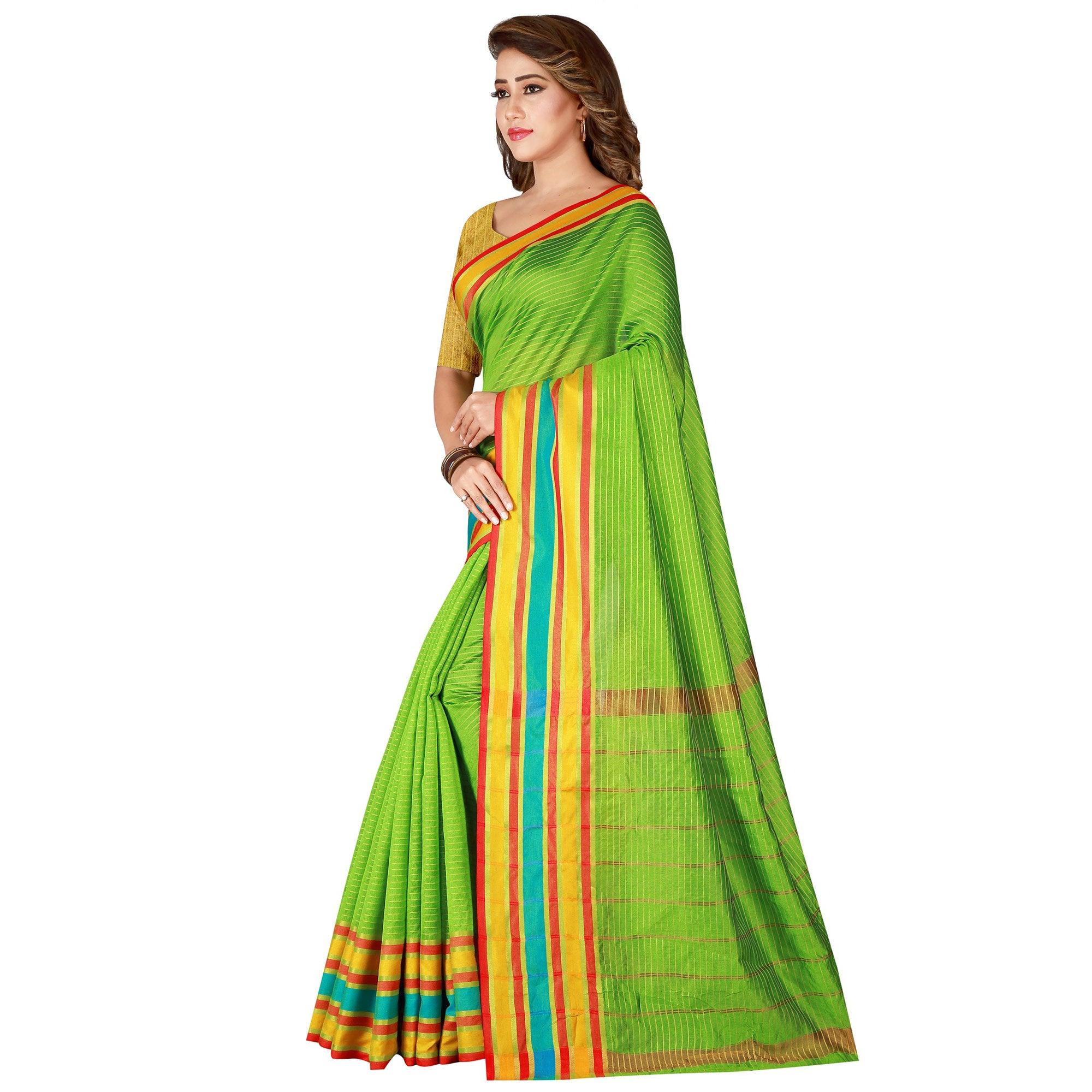 Blissful Green Colored Casual Wear Cotton Silk Saree - Peachmode